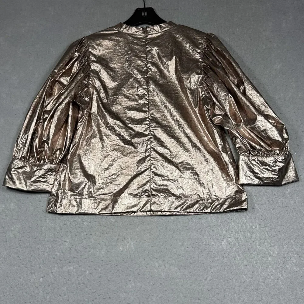 Farm Rio Puff Sleeve Blouse Women’s Size Medium Rose Gold Metallic Nylon